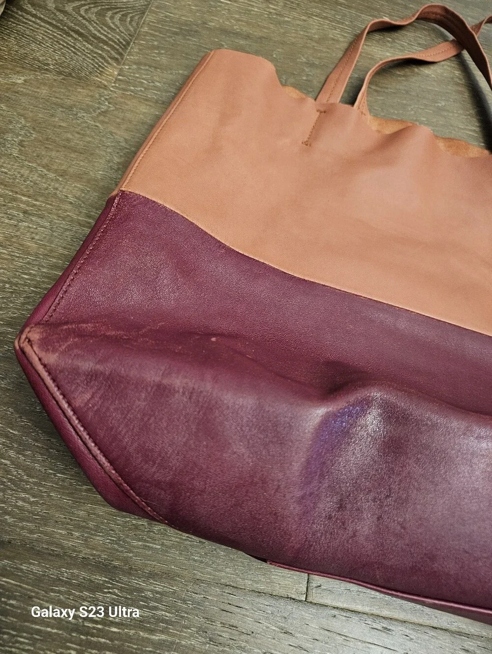 CELINE Horizontal Bicolor Cabas Leather Tote Bag In Burgundy Pink U-UP-0112